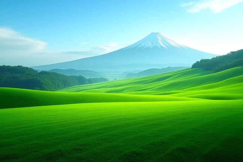 日本の茶畑と富士山の商業写真