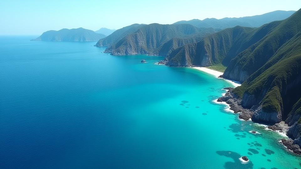 ドローンで撮影された美しい日本の海岸線と崖